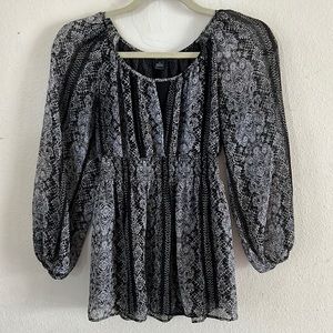 August Silk Womens Top Size Small Black/Gray Sheer Blouse  Elastic Waist